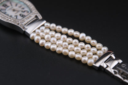 Vintage Gianfranco Toscani Watch with Genuine Pearl Bracelet and Crystal Accents