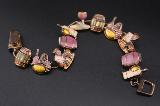Vintage Wine Charm Bracelet – Enamel Coated with Magnetic Clasp