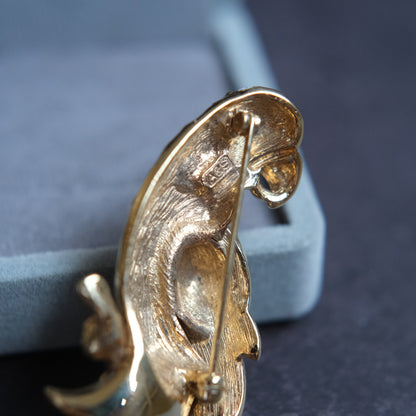 ❤️ Vintage Attwood & Sawyer Enamel Parrot Brooch Gold Tone Rhinestone Bird Pin Long Tropical Parrot Statement Brooch