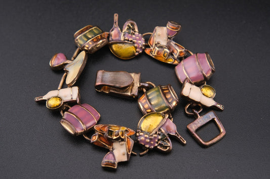 Vintage Wine Charm Bracelet – Enamel Coated with Magnetic Clasp
