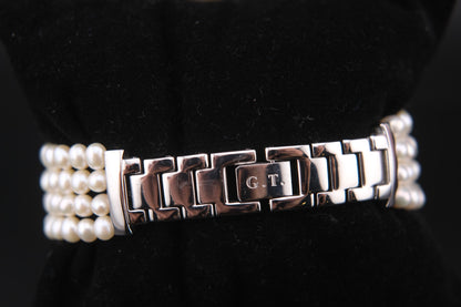 Vintage Gianfranco Toscani Watch with Genuine Pearl Bracelet and Crystal Accents