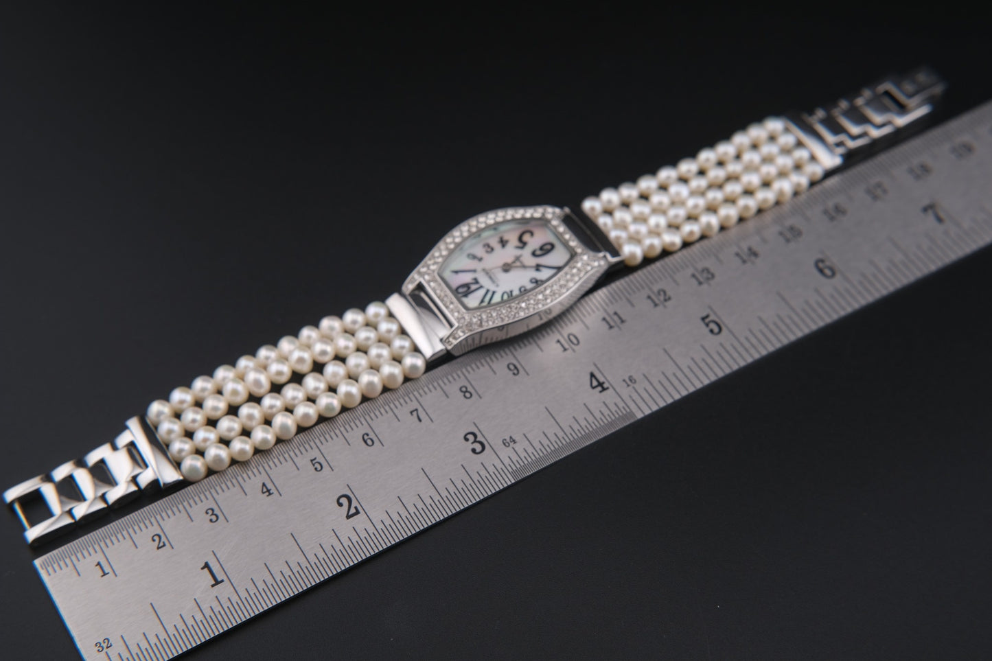 Vintage Gianfranco Toscani Watch with Genuine Pearl Bracelet and Crystal Accents