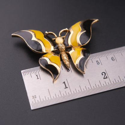 ❤️ Vintage Panetta Butterfly Brooch – Gold Tone with Yellow & Black Enamel