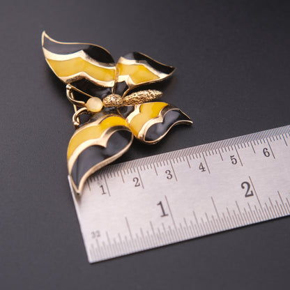 ❤️ Vintage Panetta Butterfly Brooch – Gold Tone with Yellow & Black Enamel