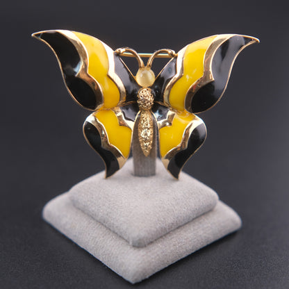 ❤️ Vintage Panetta Butterfly Brooch – Gold Tone with Yellow & Black Enamel