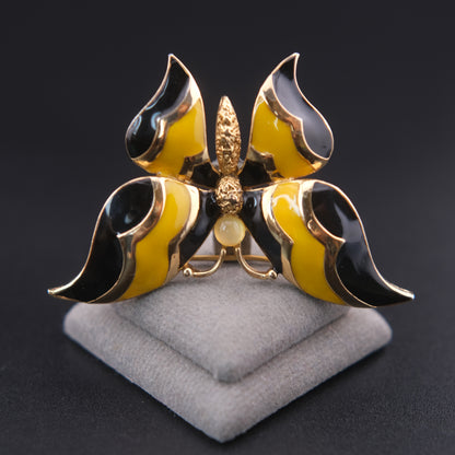❤️ Vintage Panetta Butterfly Brooch – Gold Tone with Yellow & Black Enamel
