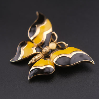 ❤️ Vintage Panetta Butterfly Brooch – Gold Tone with Yellow & Black Enamel