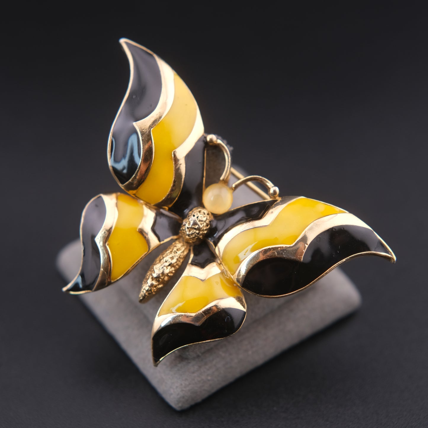 ❤️ Vintage Panetta Butterfly Brooch – Gold Tone with Yellow & Black Enamel