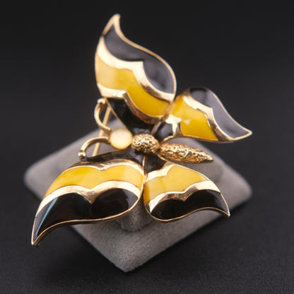 ❤️ Vintage Panetta Butterfly Brooch – Gold Tone with Yellow & Black Enamel