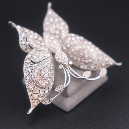 ❤️ Vintage JHS Crystal Pavé Butterfly Brooch – Silver Tone Filigree Style