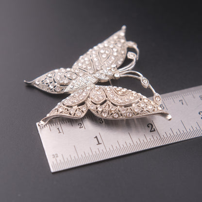 ❤️ Vintage JHS Crystal Pavé Butterfly Brooch – Silver Tone Filigree Style