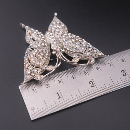 ❤️ Vintage JHS Crystal Pavé Butterfly Brooch – Silver Tone Filigree Style