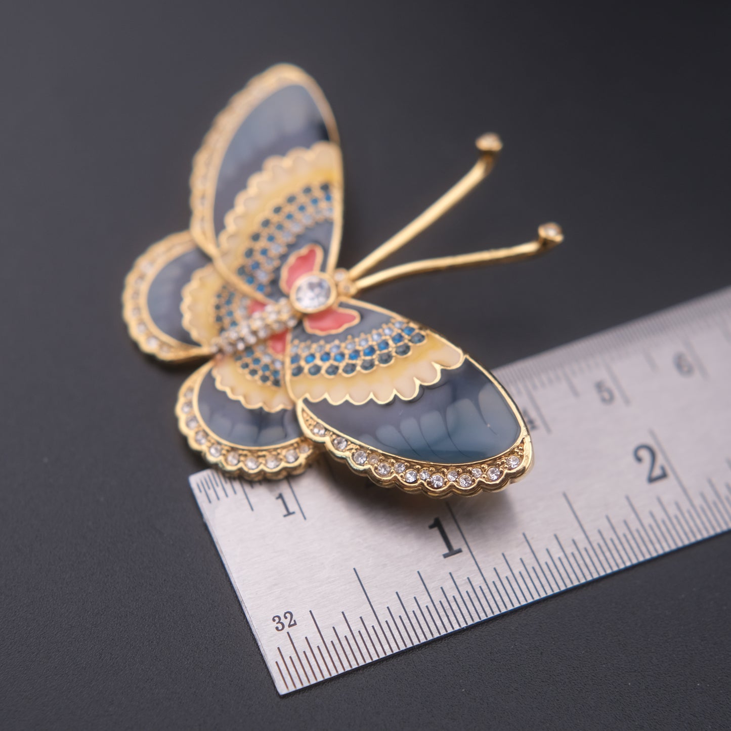 ❤️ Vintage Metropolitan Museum of Art (MMA) Butterfly Brooch – Gold Tone Enamel & Rhinestone Statement Piece
