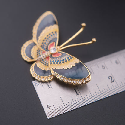 ❤️ Vintage Metropolitan Museum of Art (MMA) Butterfly Brooch – Gold Tone Enamel & Rhinestone Statement Piece