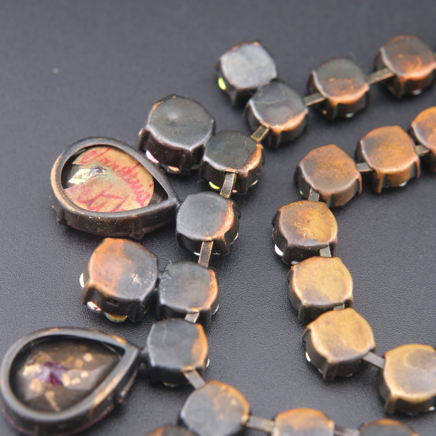 Vintage Statement Necklace with Pink Teardrop Stones & Aurora Borealis Rhinestones