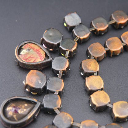 Vintage Statement Necklace with Pink Teardrop Stones & Aurora Borealis Rhinestones