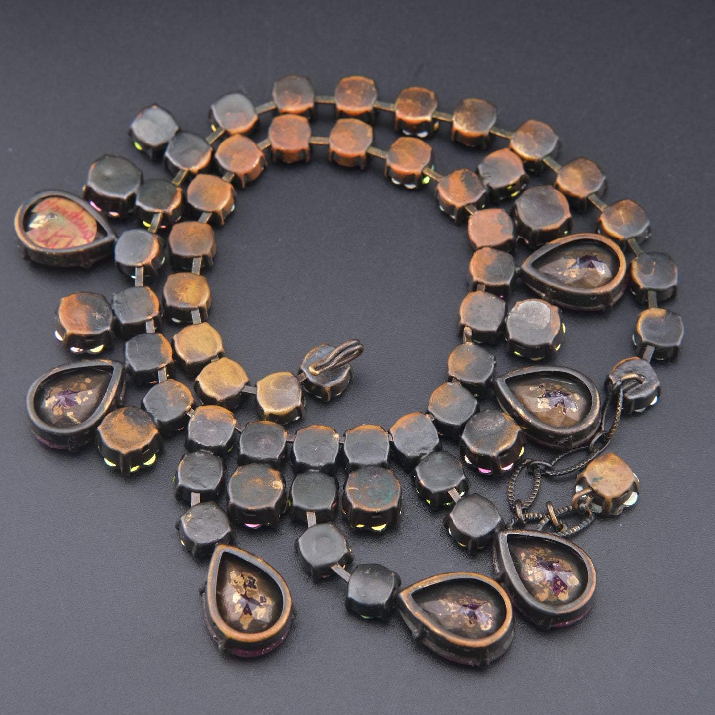 Vintage Statement Necklace with Pink Teardrop Stones & Aurora Borealis Rhinestones