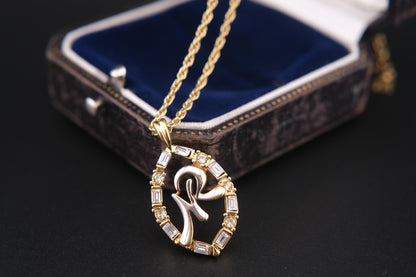 Vintage Nina Ricci Two-Tone Monogram Pendant Necklace with Rhinestones (1980s)