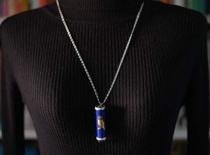 Koransha Blue Porcelain Kaleidoscope Pendant Necklace – Silver-Tone Accents with Glass Orb Tip