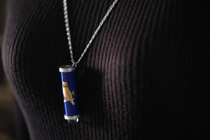 Koransha Blue Porcelain Kaleidoscope Pendant Necklace – Silver-Tone Accents with Glass Orb Tip