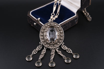 ✧ Vintage Signed Goldette Necklace – Victorian Revival Crystal Pendant ✧