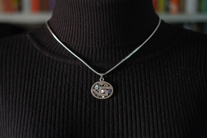 🪙 Vintage Mexican Double-Sided Pendant – Alpaca Silver with Abalone & Turquoise Inlay