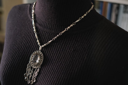 ✧ Vintage Signed Goldette Necklace – Victorian Revival Crystal Pendant ✧