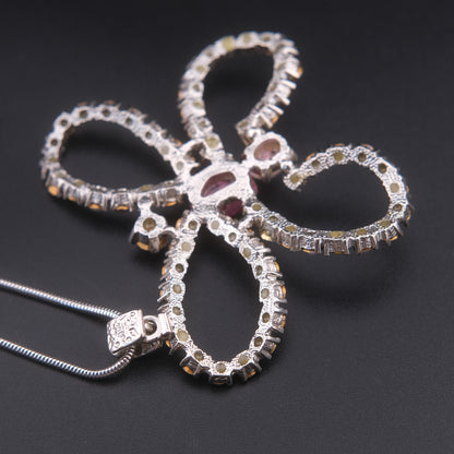 ❤️ Large Butterfly Rhinestone Pendant Necklace – Pink & Opalescent Crystals on Silver-Tone Snake Chain
