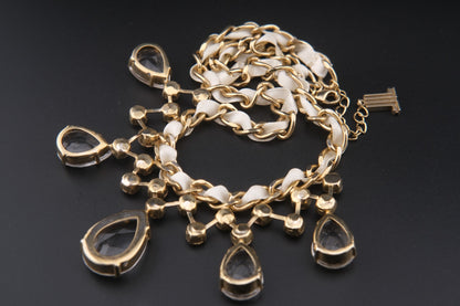 Vintage Lanvin Statement Necklace with Satin-Woven Chain and Crystal Drops