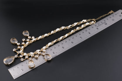 Vintage Lanvin Statement Necklace with Satin-Woven Chain and Crystal Drops