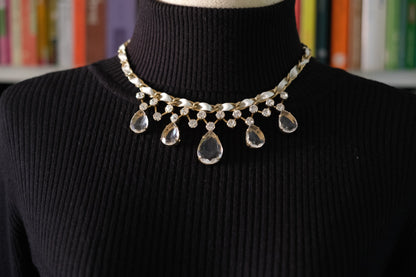 Vintage Lanvin Statement Necklace with Satin-Woven Chain and Crystal Drops