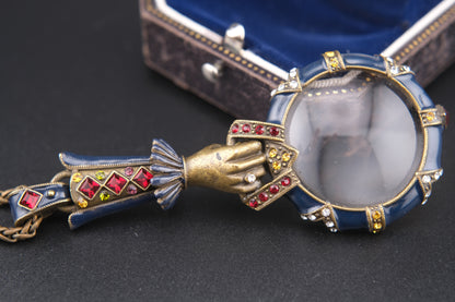 Vintage Sweet Romance USA Hand-Holding Loupe Pendant Necklace