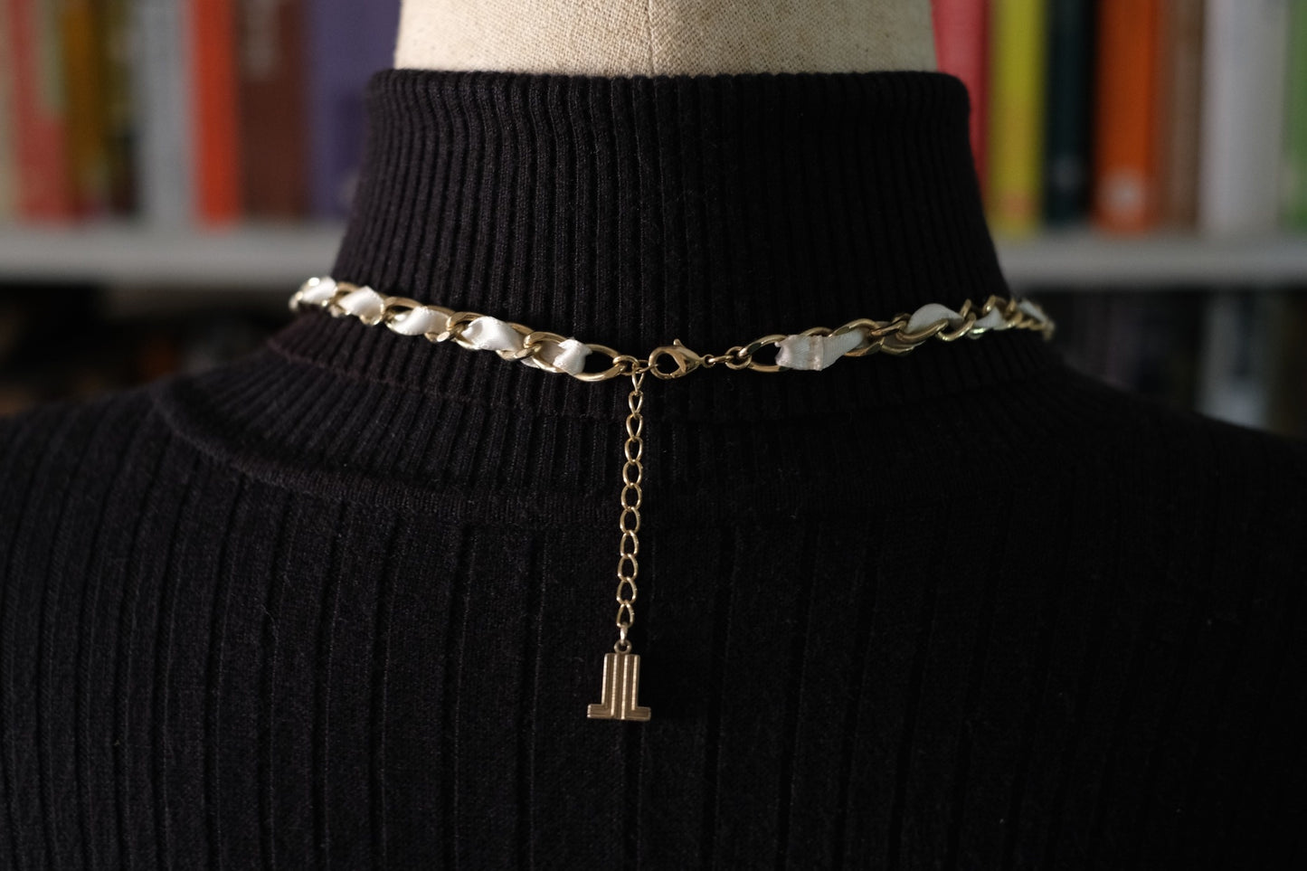 Vintage Lanvin Statement Necklace with Satin-Woven Chain and Crystal Drops