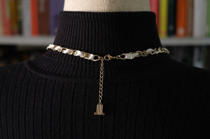 Vintage Lanvin Statement Necklace with Satin-Woven Chain and Crystal Drops