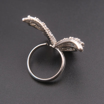 ❤️ Vintage Silver Tone Rhinestone Butterfly Statement Adjustable Ring