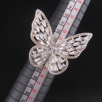 ❤️ Vintage Silver Tone Rhinestone Butterfly Statement Adjustable Ring