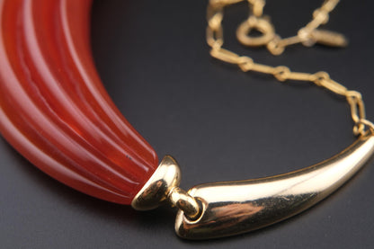 Vintage Lanvin Paris Red Resin & Gold-Tone Statement Necklace
