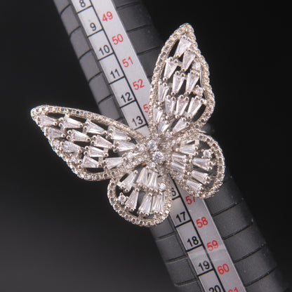 ❤️ Vintage Silver Tone Rhinestone Butterfly Statement Adjustable Ring