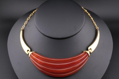 Vintage Lanvin Paris Red Resin & Gold-Tone Statement Necklace