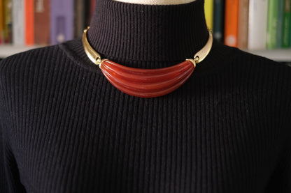 Vintage Lanvin Paris Red Resin & Gold-Tone Statement Necklace