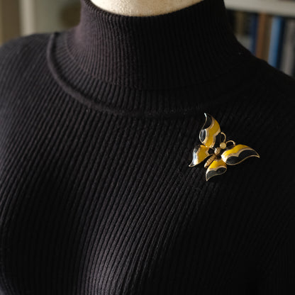 ❤️ Vintage Panetta Butterfly Brooch – Gold Tone with Yellow & Black Enamel
