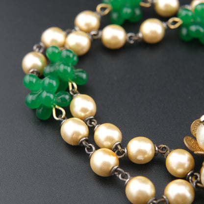 Vintage Possible Miriam Haskell Faux Pearl & Carved Green Glass Pendant Necklace