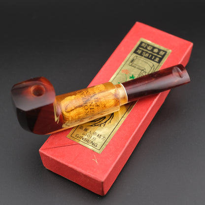 Vintage Korean Ginseng Pipe in Lucite – Collectible Tobacco Pipe with Real Ginseng Root & Original Box