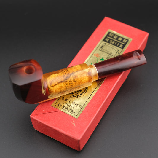 Vintage Korean Ginseng Pipe in Lucite – Collectible Tobacco Pipe with Real Ginseng Root & Original Box