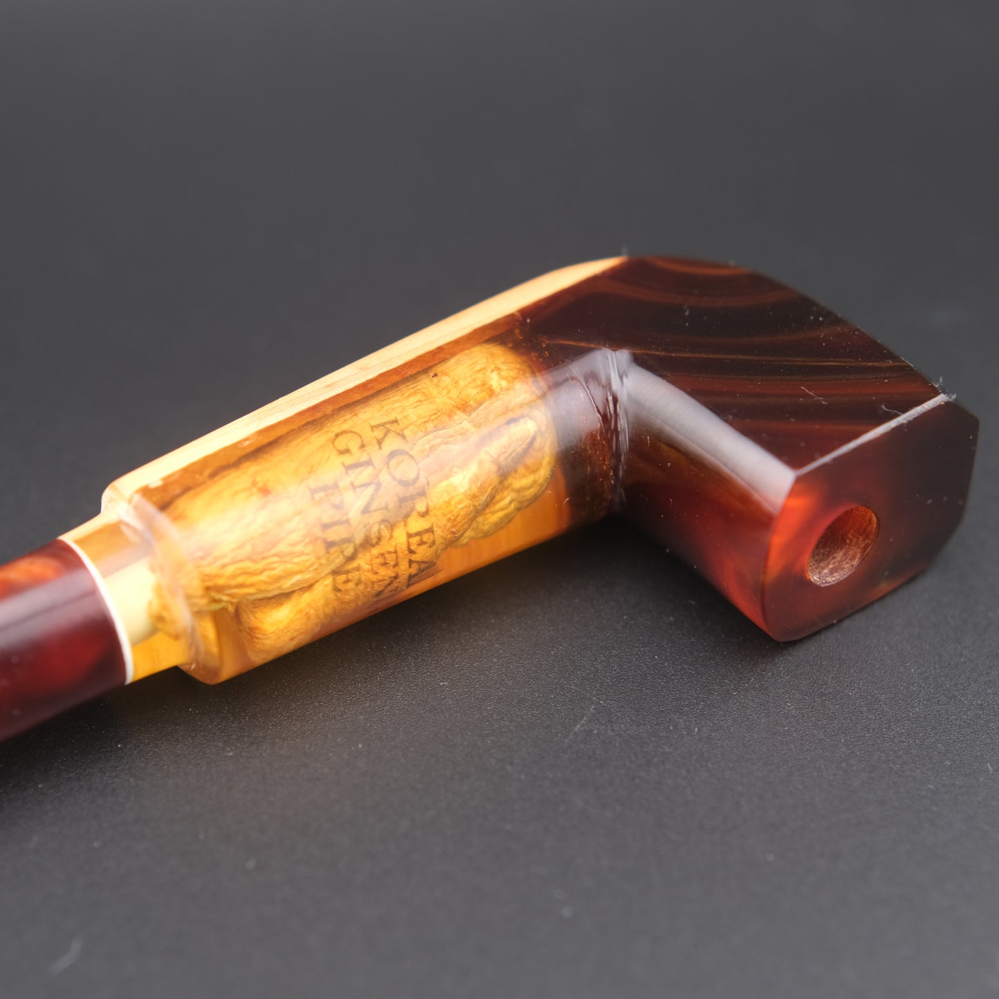 Vintage Korean Ginseng Pipe in Lucite – Collectible Tobacco Pipe with Real Ginseng Root & Original Box