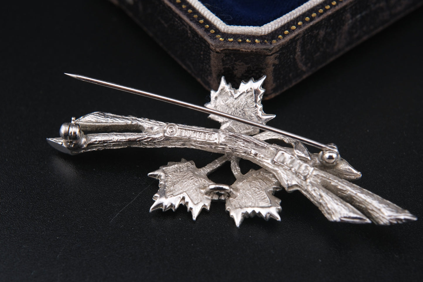 Marcel Boucher Maple Leaf Brooch – Silver-Tone Textured Leaves with Dimensional Branch Design