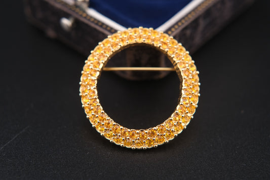 Vintage Boucher Amber Rhinestone Circle Brooch | Gold-Tone Wreath Pin