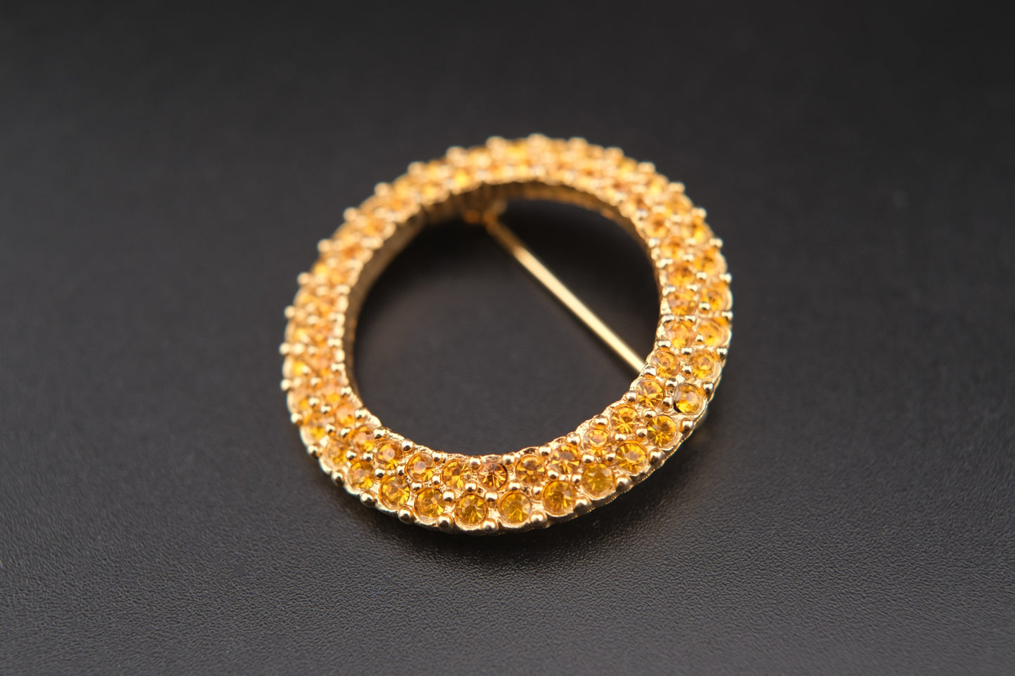 Vintage Boucher Amber Rhinestone Circle Brooch | Gold-Tone Wreath Pin