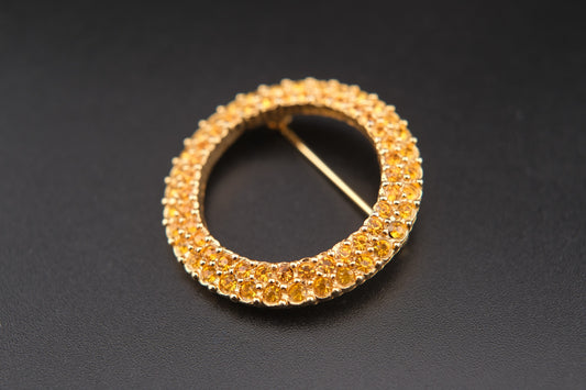 Vintage Boucher Amber Rhinestone Circle Brooch | Gold-Tone Wreath Pin