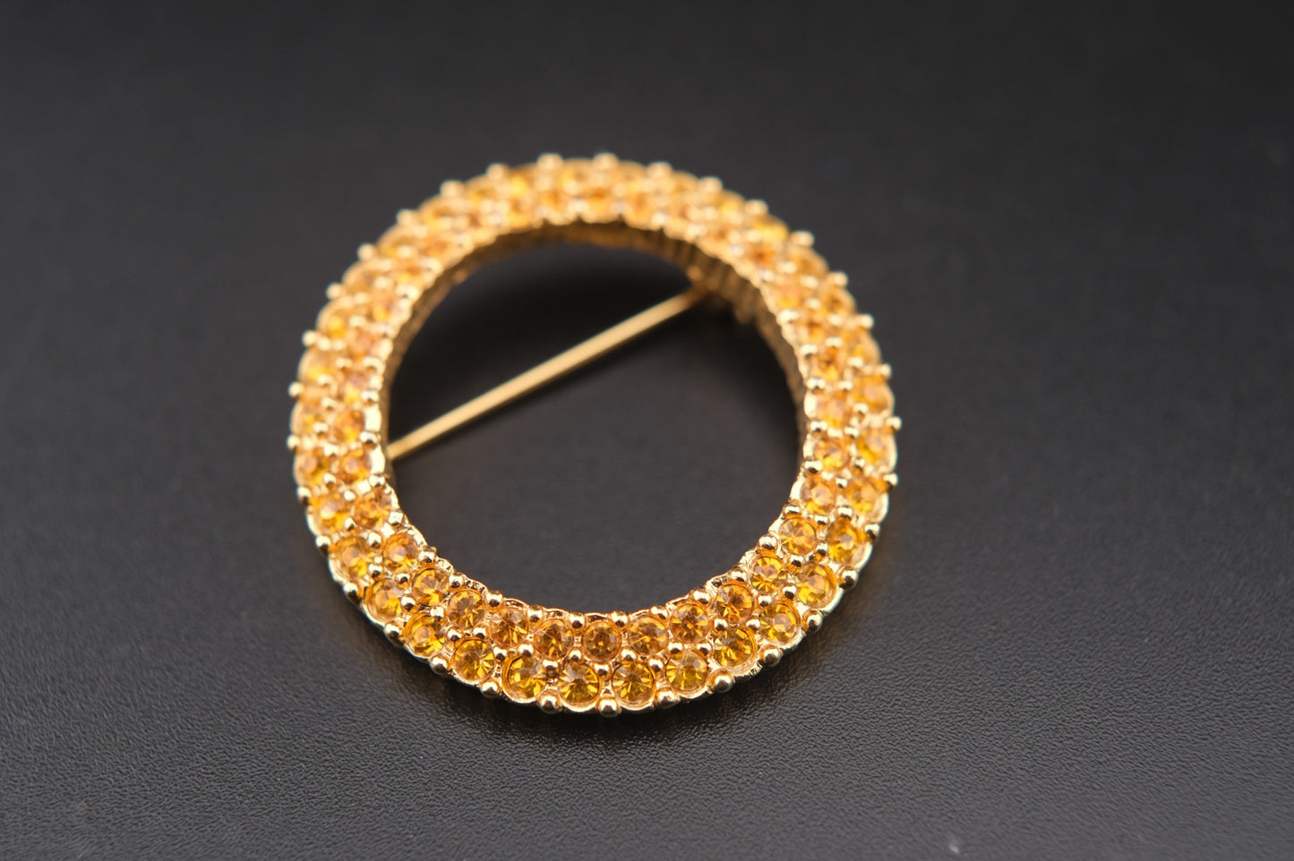 Vintage Boucher Amber Rhinestone Circle Brooch | Gold-Tone Wreath Pin